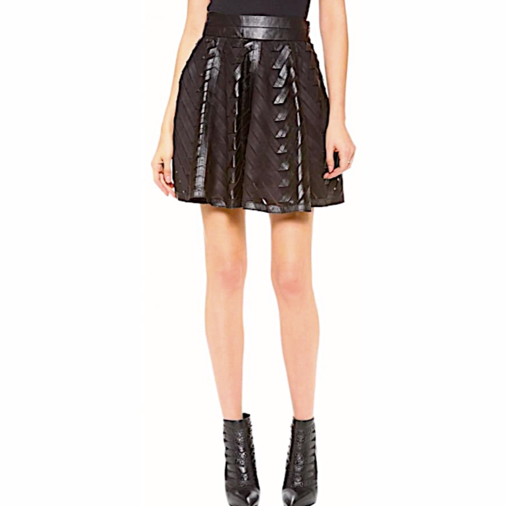 Milly Fit Flare Leather Skirt